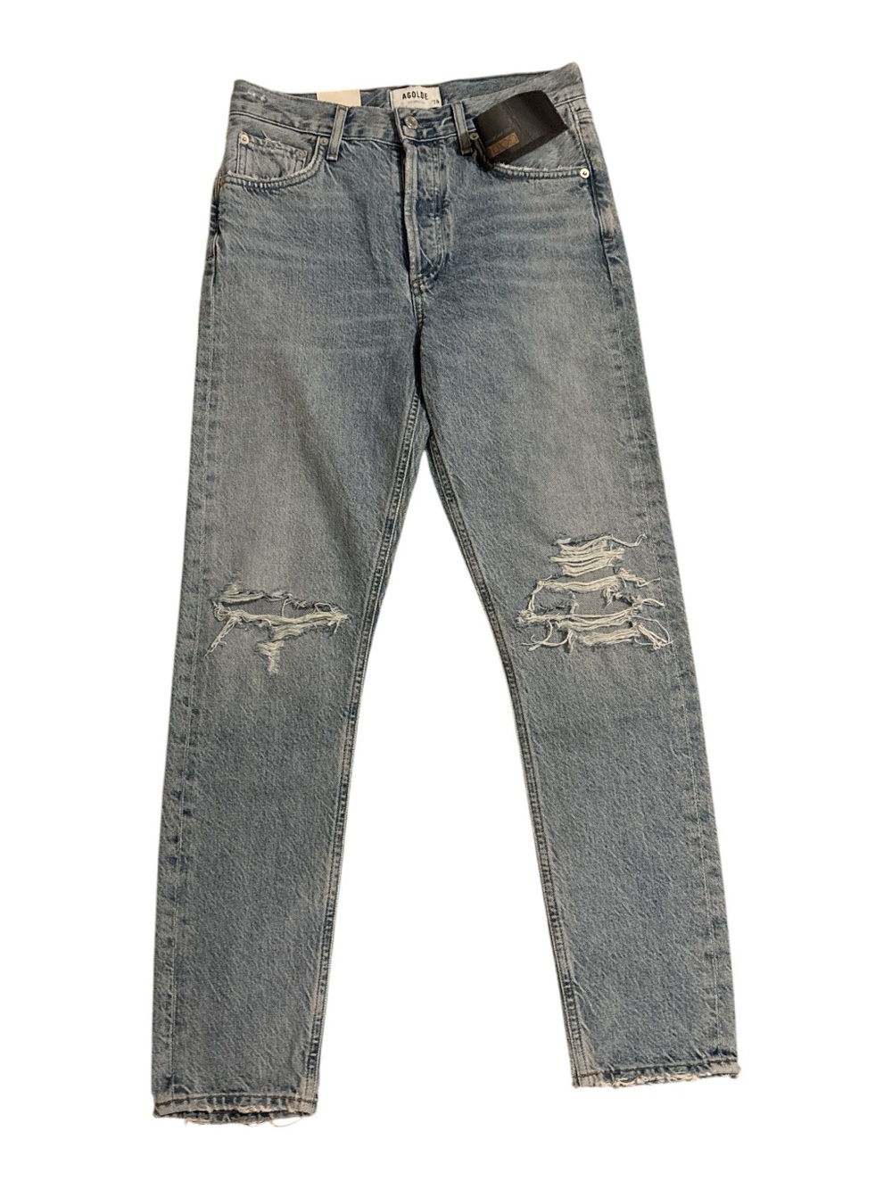 AGOLDE Jamie High Rise Light Blue Distressed Jeans Button Fly 24 NWT